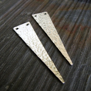 Long skinny triangle earring drops 41x10mm. Sterling silver or gold filled handmade jewelry findings. AGB Semera 2 pieces
