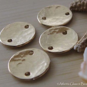 Hammered 14k gold filled discs for jewelry making. You choose size and how many holes. Earring findings. AGB set of discs. image 3