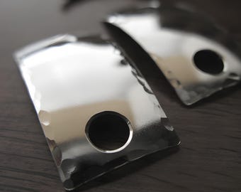 Pulseras rectangulares delgadas en blanco de plata esterlina adecuadas para estampar a mano agujeros grandes o pequeños de 1 pulgada x 1/2 pulgada