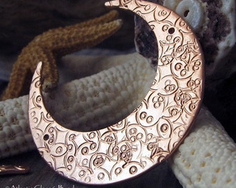 Large crescent moon artisan jewelry findings copper, sterling silver or 14k gold filled handstamped 32mm AGB 2 pieces