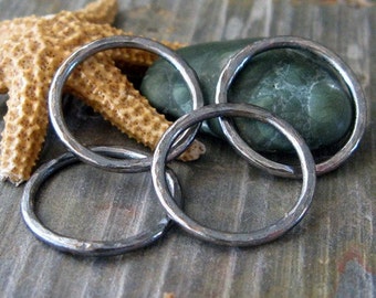 Oxidized sterling silver rings 16 gauge texture hammered. You choose size 10-32mm. AGB artisan jewelry findings Ariston 2 pieces