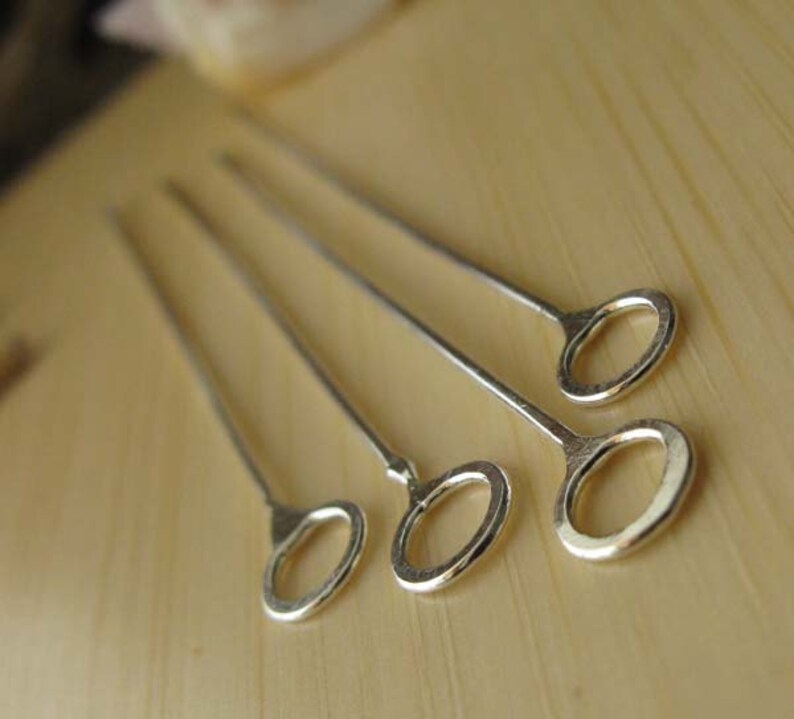 AGB artisan jewelery findings sterling silver or 14k gold filled fancy headpins handmade Homer 22 gauge 2 inch 4 pieces image 1