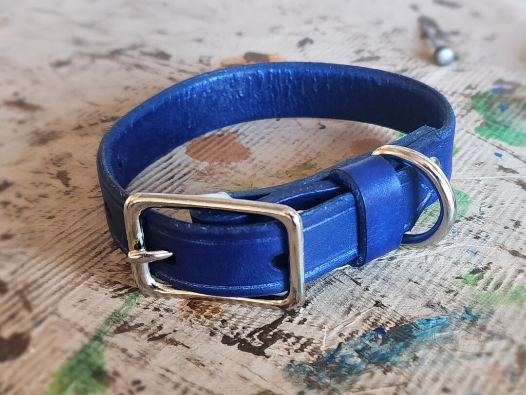 Personalized Blue Leather Dog Collar - Etsy UK