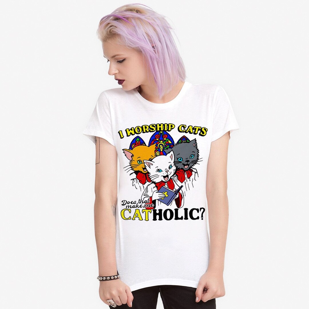 T-shrt Drôle J'adore Les Chats Qu Me Rendent Catholque, Talles