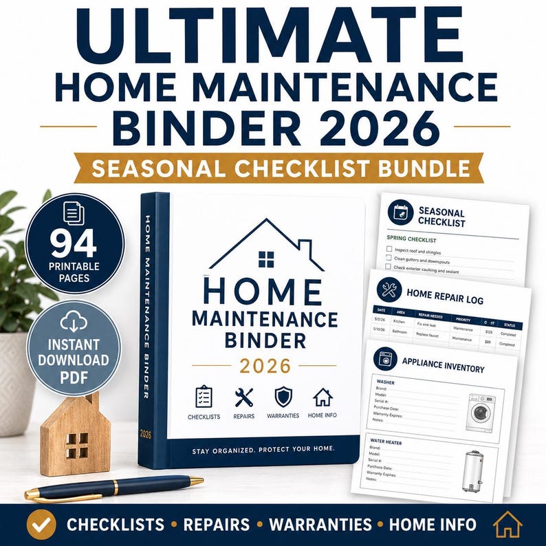 Ultimate Home Maintenance Binder 2026 Printable, Seasonal Home Checklist Bundle image 1
