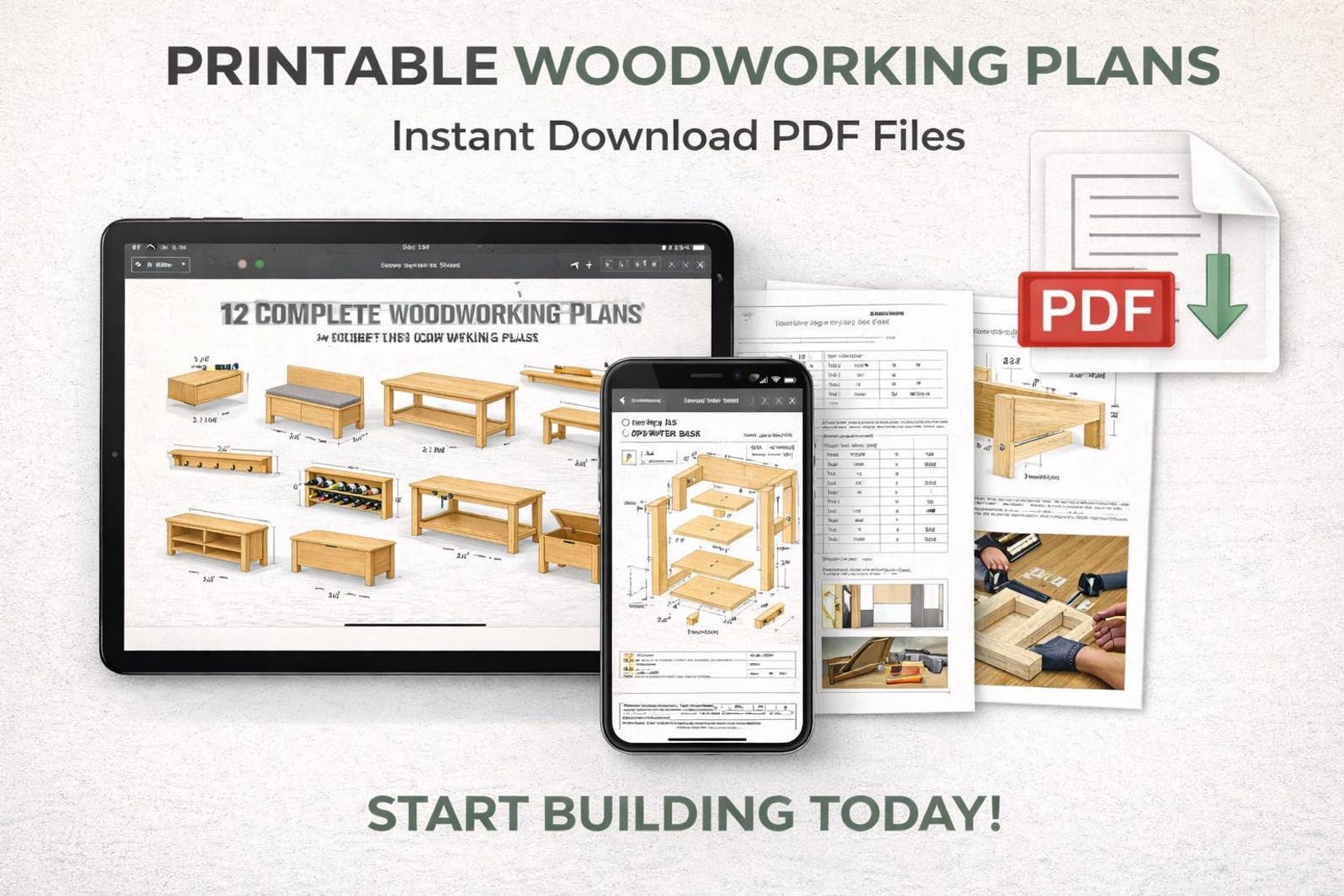 12 DIY Furniture Woodworking Plans Bundle – Beginner Step-by-step Build ...