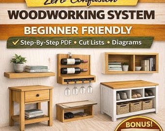 Paquete de 12 planos de carpintería para muebles: guía paso a paso para principiantes (PDF)