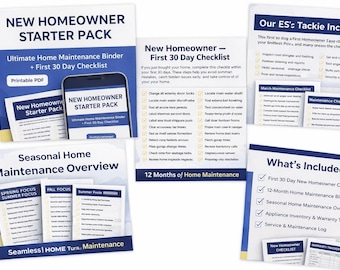 New Homeowner Starter Pack | Home Maintenance Binder + First 30 Day Checklist | Printable Home Organizer | KnottyCraftsman1