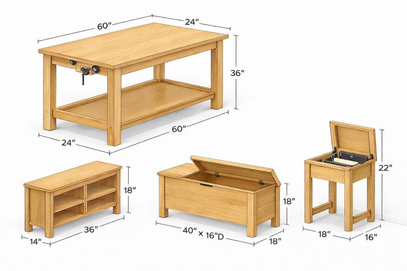 12 DIY Furniture Woodworking Plans Bundle – Beginner Step-by-step Build ...