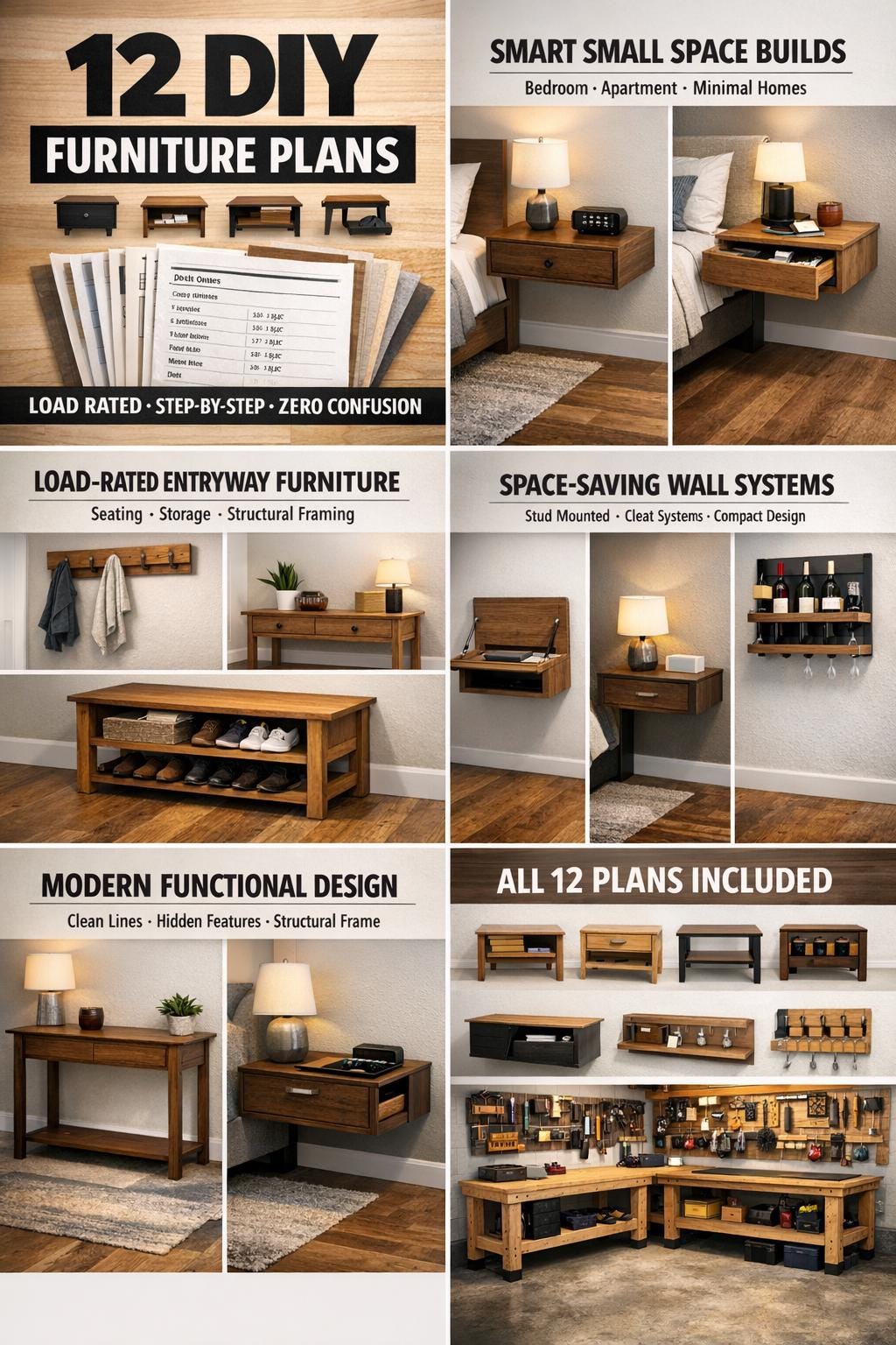 12 DIY Furniture Woodworking Plans Bundle – Beginner Step-by-step Build ...