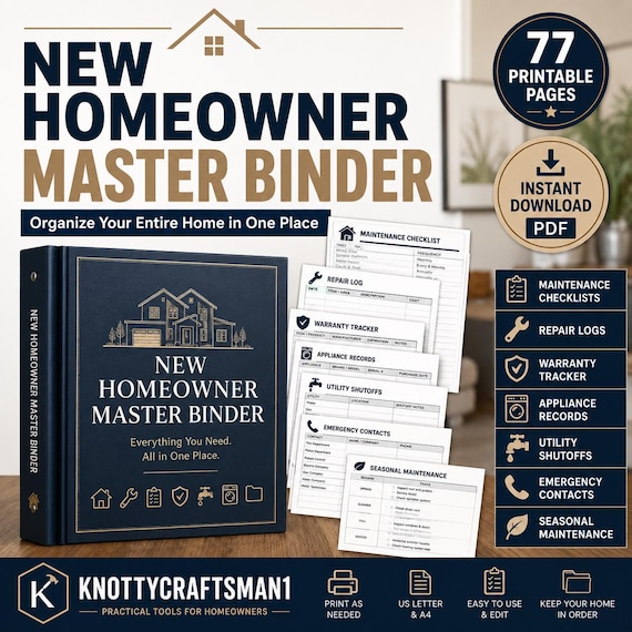 New Homeowner Binder Printable PDF: 77-Page Home Maintenance, Warranty & Repair Log