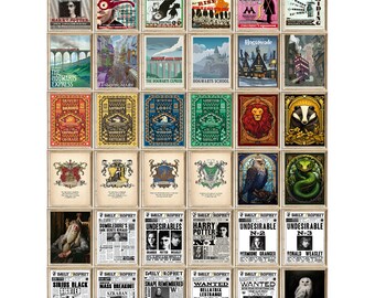 Set of 36 Printable HP House Posters, Magical Wizarding School Prints, Travel Poster, HP Home Decor, HP Party Decor, Birthday Decor