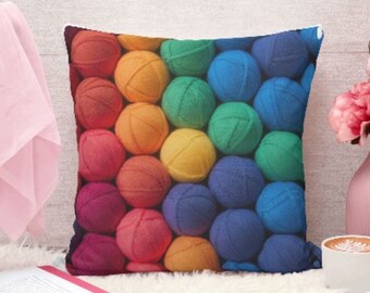 Colorful wool balls printed pillow case, vibrant cover, cushions featuring colorful balls, bedding home decor, decorative pillow case,