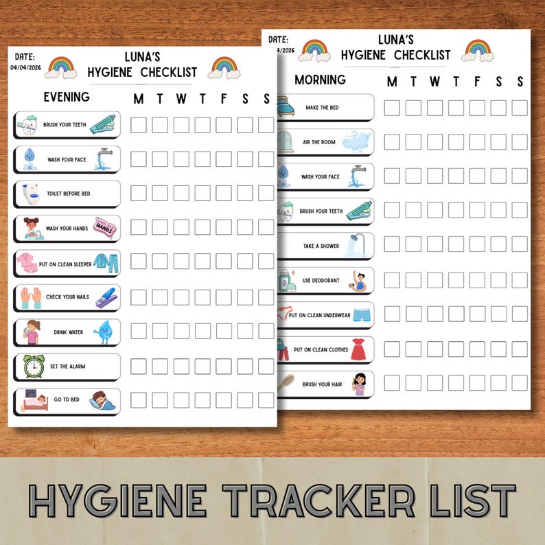 Kids Hygiene Tracker Chart Printable, Editable Morning & Evening ...