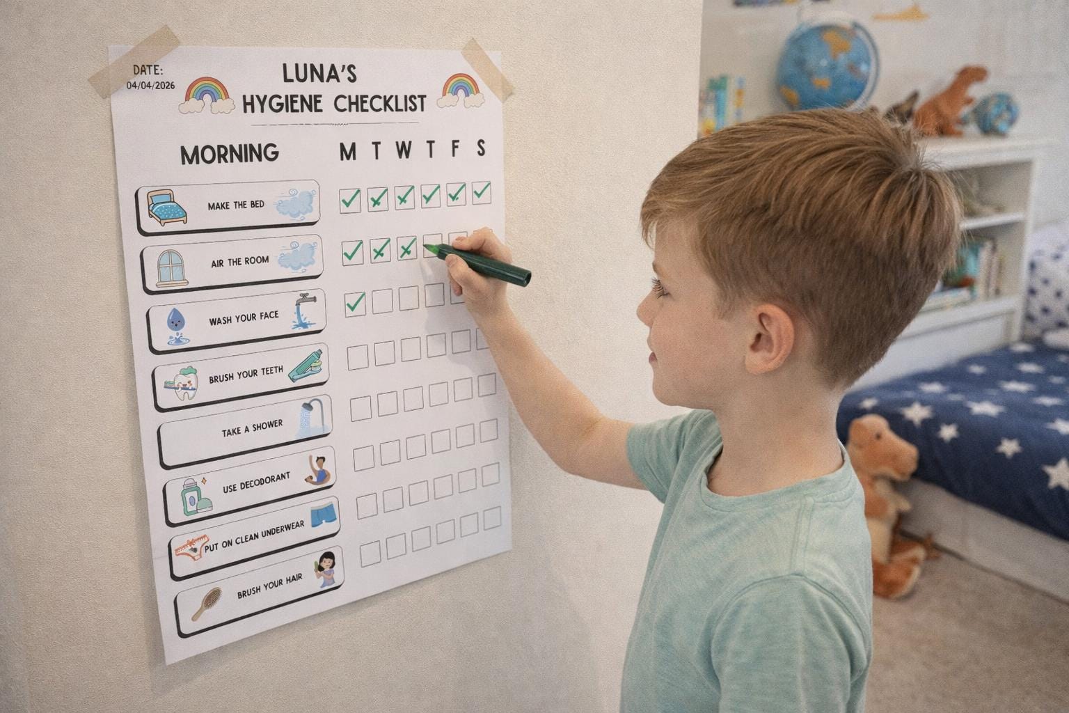 Kids Hygiene Chart, Morning & Evening Routine, Editable Printable ...