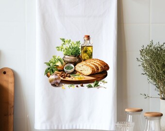 Italian Kitchen Towel, Bread Board, Cooking Kitchen Gift, Olive Oil and Bread Towel, Kitchen Towel, Cook's Gift, Hostess Gift, Baker's Gift