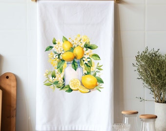 Mason Jar with Lemons Tea Towel, Flour Sack, Cotton Tea towel, Lemon Decor, Kitchen Decor, Mother's Day Gift, Hostess Gift, Gift for Her