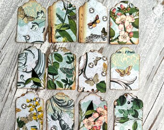 Botanical Print Tags, Gift Tags, Pocket Tags, Junk Journal, Journal Supplies, Journal Tags, Craft Supplies, Embellishment, Ephemera