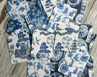 Paper Tags, Chinoiserie Tags, Blue & White Gift Tags, Journaling Tags, Scrapbooking, Handmade Tags, FREE SHIPPING