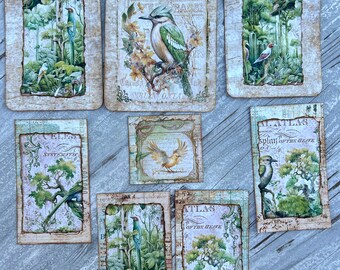 8 Handmade Journal Cards, Bird Journal Cards, Botanical Journal Cards, Journaling Supplies, Junk Journal Cards, Ephemera Cards