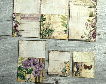 6 Handmade Journal Pockets, Journal Cards, Botanical Journal Pockets, Botanical Journal Cards, Journaling Supplies, Junk Journal Pockets