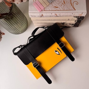 Leather Book Bag Cover with Handle & Pocket Handmade Book Holster Small Book Holder Book Strap Handbag Unique Bookish Gifts for Book Lover
