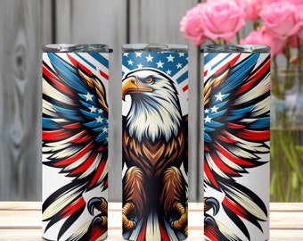 Patriotic Fourth of July Eagle Tumbler Wrap 20oz Skinny Sublimation Design, Instant Digital Download PNG, Straight, Can be resized