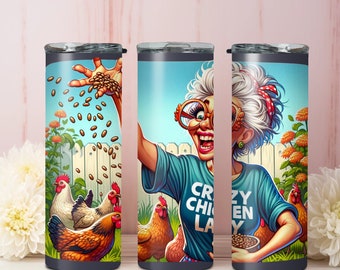 Crazy Chicken Lady Tumbler Wrap 20oz Skinny Sublimation Design, Instant Digital Download PNG, Straight, cute chicken, farm,  Country