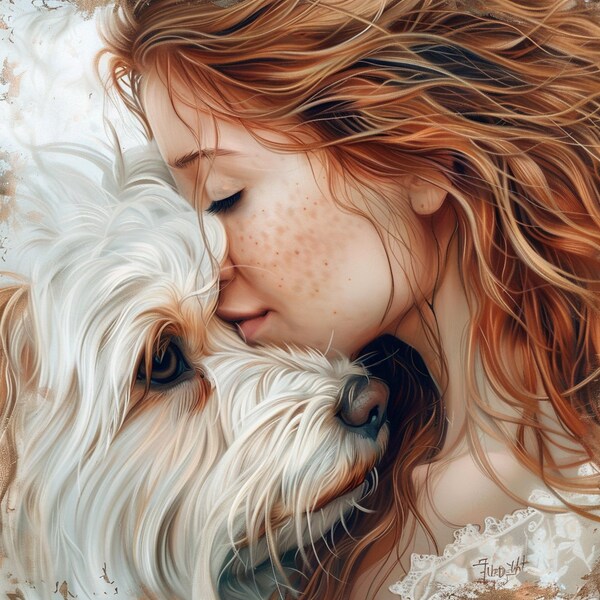 fantastic red-haired girl with her inseparable dog