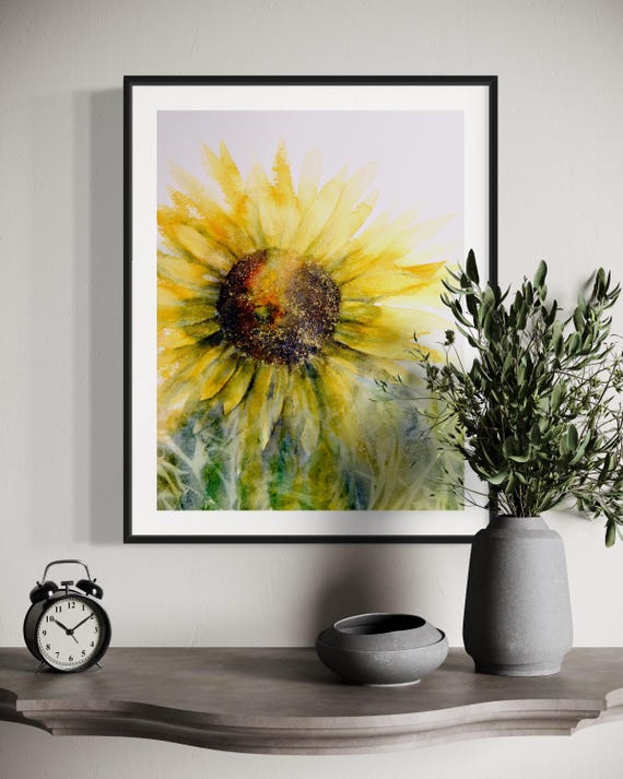 Original Radiant Sunflower Bloom Watercolor Painting - Textured - 9x12 Inches (22.86 x 30.48 cm) - Matted & Ready to Frame