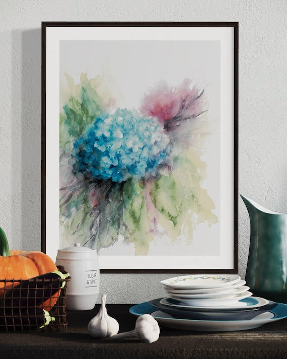 Original Hydrangea Bliss Watercolor Painting - Loose Atmospheric Style - 9x12 Inches (22.86 x 30.48 cm) - Matted & Ready to Frame