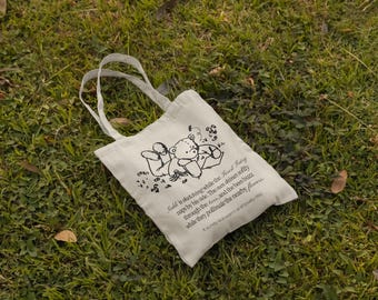 Teddi Bear Tote Bag: Fairy Cottagecore Cotton Canvas Market Bag
