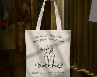 Cottagecore Bear & Fairy Tote Bag: Vintage-Style Cotton Canvas