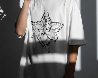 Teddi Sleeping in Flower Unisex T-shirt, Wholesome Illustration