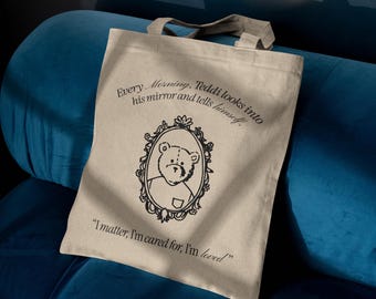 Vintage-Style Natural Cotton Canvas Tote Bag, Teddi Bear Design