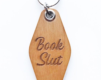 Book Lover Motel Keychain. Wood Keychain.