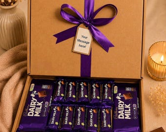 Personalised Cadbury Dairy Milk Chocolate Gift Box hamper – Small or Large, Message Tag & Ribbon