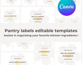 Editable Canva Template pantry labels, Personalized Stickers, Mother's Day Gift, Pantry labels printable template