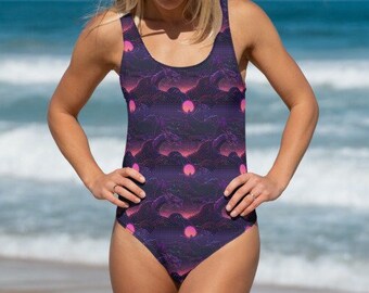 Maillot de bain une pièce violet Cyber Dragon, maillots de bain pour femme imprimés personnalisés, prêt pour l'été, cadeau pour elle