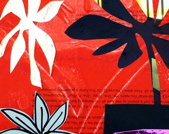 Flower Bouquet: unique original monotype/collage home decor; unframed 12” x 9”