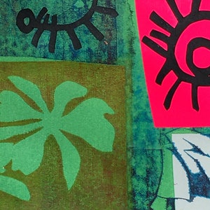 Flower Bouquet: unique original monotype/collage home decor; unframed 12” x 9”