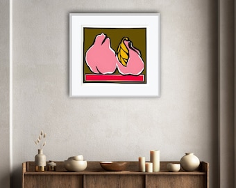 Pink Quinces - digital download printable home decor wall art for kitchen, living room; minimalist contemporary, bold colors.