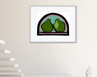 Quince Arch: digital download printable home decor wall art for kitchen, living room; minimalist contemporary, bold colors.
