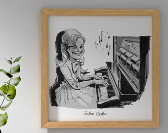 JoAnn Castle - sensitive cartoon portrait of the popular honkytonk pianist; digital download home decor artwork
