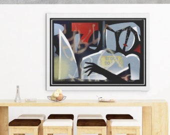 Reclining Woman: Life Drawing Cutout Tradigital Poster Wall Art - raw, blocky modern nude with graffiti