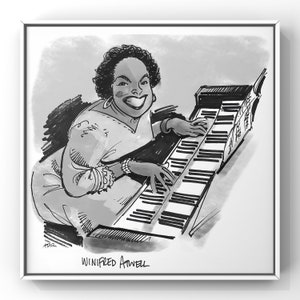 Jazz, Ragtime Piano Player Winifred Atwell portrait; printable pen and ink home decor digital download
