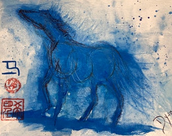 Original Watercolor Winter Horse