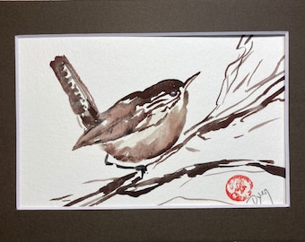 Original Watercolor Winter Wren Bird Art