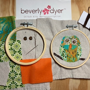 Slow Stitch: Art Prescription™ Stitch Kit, Textile Art, Meditative Stitching Owl Kit