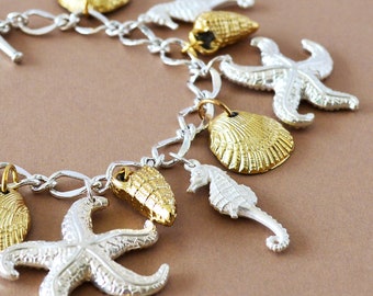 Gold and Silver Plated Sea Shell Acrylic Charm Bracelet